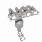 MagnaFlow 452037 carb manifold converter, rear three-quarter view of the turntable spin