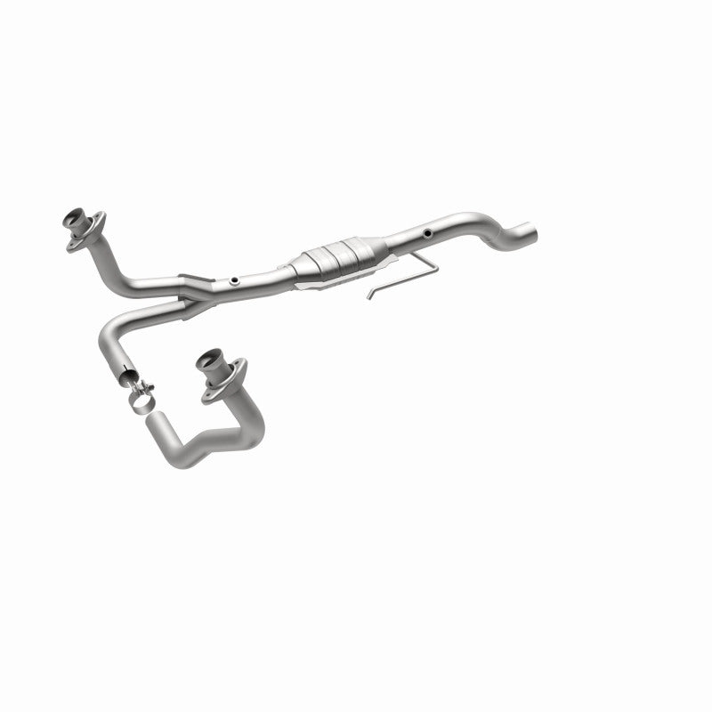 MagnaFlow 24437 hm grade direct-fit catalytic converter, front three-quarter view of the turntable spin