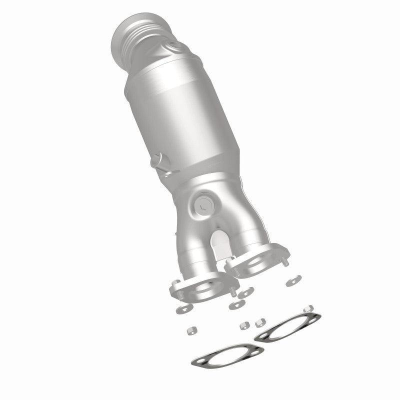 MagnaFlow 52244 oem grade direct-fit catalytic converter, rear three-quarter view of the turntable spin