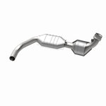 MagnaFlow 23526 hm grade direct-fit catalytic converter, opposite rear three-quarter view of the turntable spin