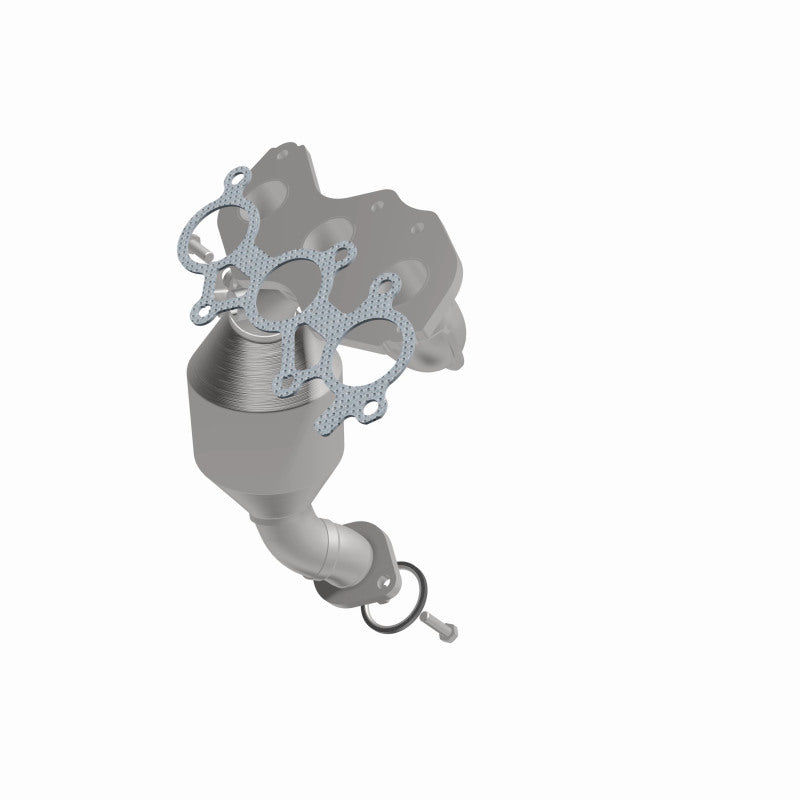 MagnaFlow 52548 oem grade manifold converter, front three-quarter view of the turntable spin
