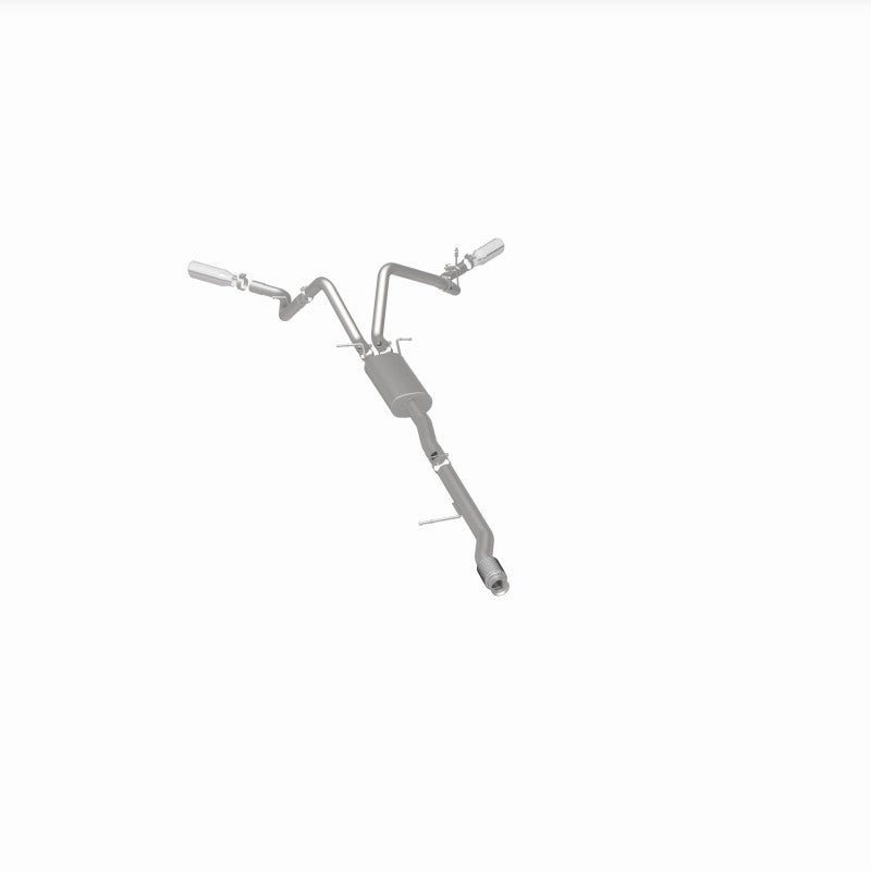 MagnaFlow 15269 street series cat-back exhaust, rear three-quarter view of the turntable spin