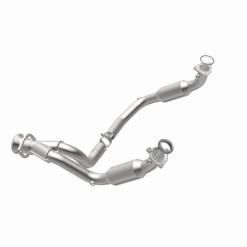 MagnaFlow 5451631 carb direct-fit catalytic converter, opposite rear three-quarter view of the turntable spin