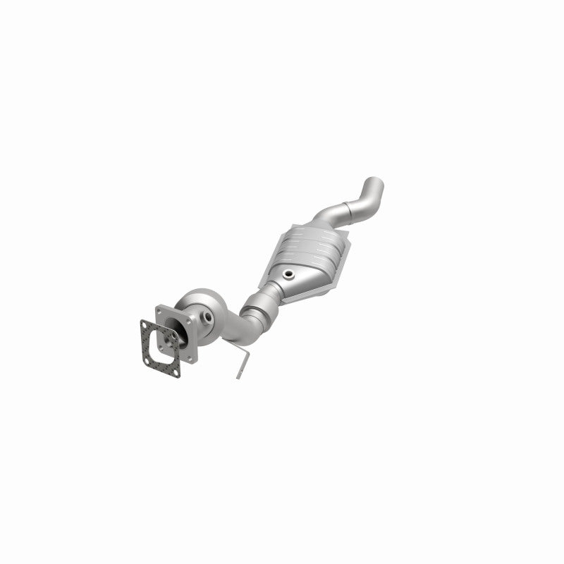MagnaFlow 24314 hm grade direct-fit catalytic converter, opposite front three-quarter view of the turntable spin
