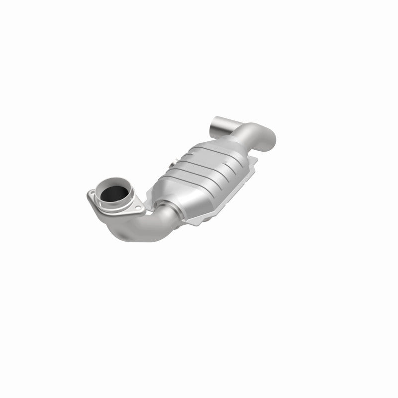 MagnaFlow 49412 oem grade direct-fit catalytic converter, opposite front three-quarter view of the turntable spin