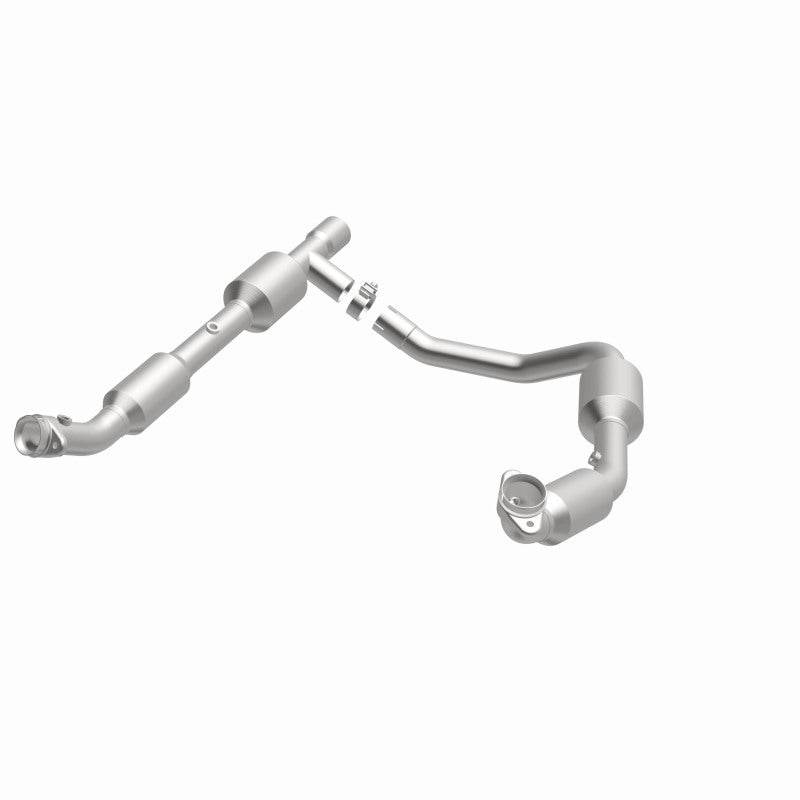 MagnaFlow 5481439 carb direct-fit catalytic converter, opposite front three-quarter view of the turntable spin