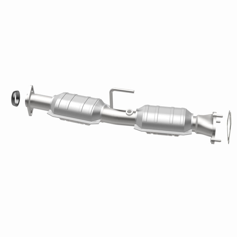 MagnaFlow 93104 hm grade direct-fit catalytic converter, opposite rear three-quarter view of the turntable spin