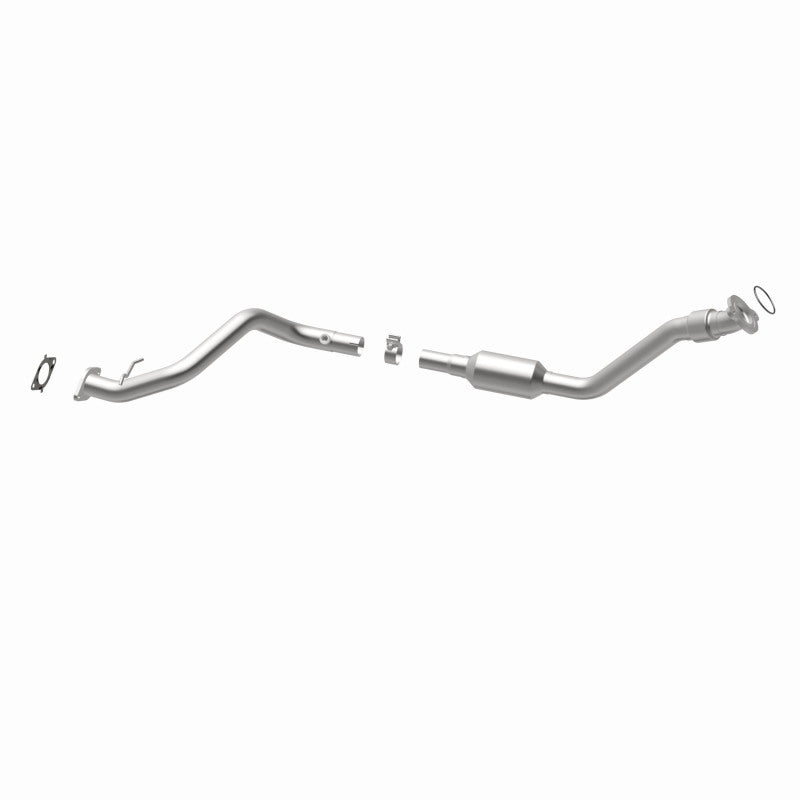 MagnaFlow 4551039 carb direct-fit catalytic converter, opposite rear three-quarter view of the turntable spin