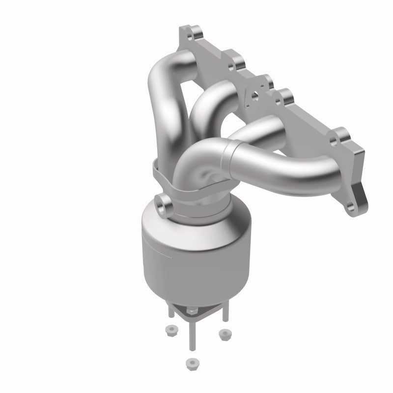 MagnaFlow 452150 carb manifold converter, front three-quarter view of the turntable spin