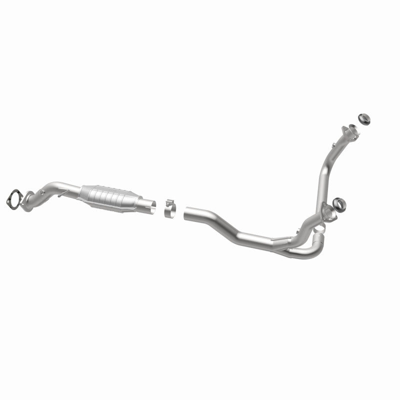 MagnaFlow 49573 oem grade direct-fit catalytic converter, opposite rear three-quarter view of the turntable spin