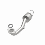 MagnaFlow 21-979 oem grade direct-fit catalytic converter, opposite front three-quarter view of the turntable spin