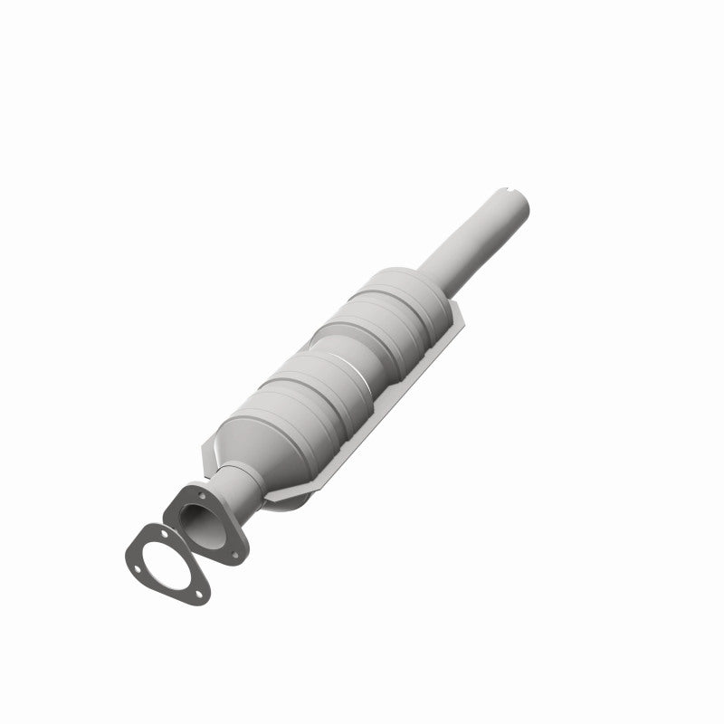 MagnaFlow 55320 hm grade direct-fit catalytic converter, opposite front three-quarter view of the turntable spin