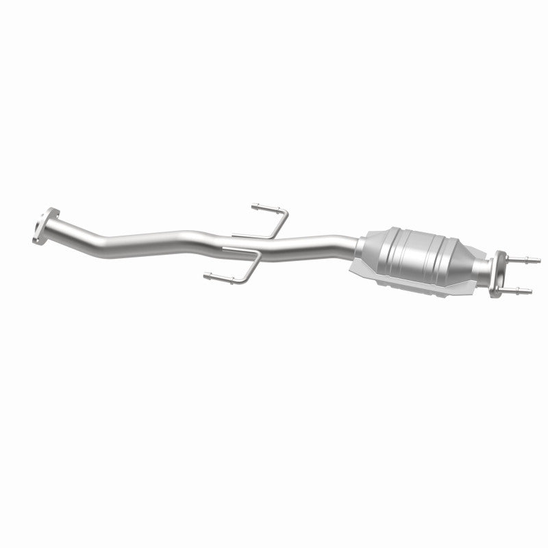MagnaFlow 441672 carb direct-fit catalytic converter, opposite rear three-quarter view of the turntable spin