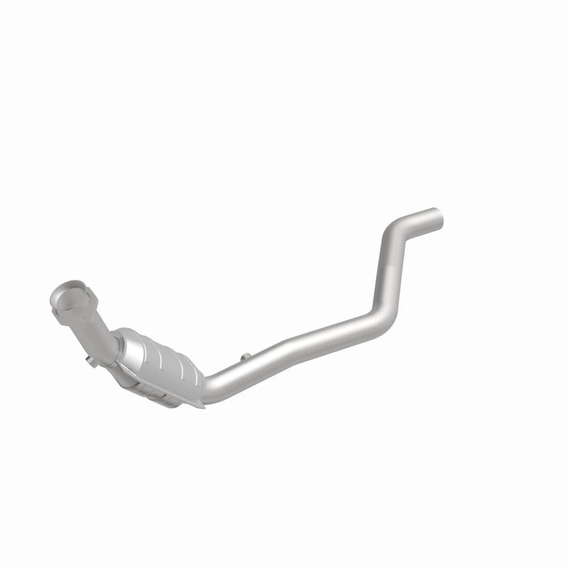 MagnaFlow 93209 hm grade direct-fit catalytic converter, front three-quarter view of the turntable spin