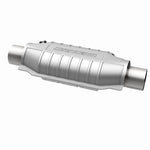 MagnaFlow 441064 universal catalytic converter, opposite rear three-quarter view of the turntable spin