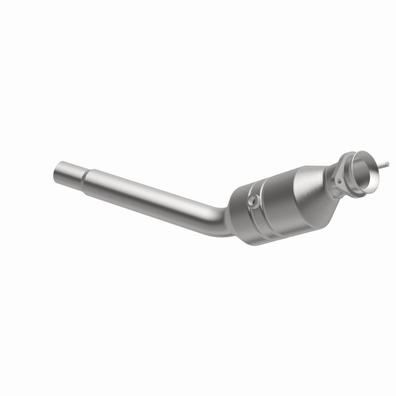 MagnaFlow 5561070 carb direct-fit catalytic converter, opposite front three-quarter view of the turntable spin