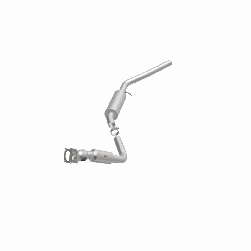 MagnaFlow 5551510 carb direct-fit catalytic converter, opposite front three-quarter view of the turntable spin
