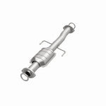 MagnaFlow 447218 carb direct-fit catalytic converter, opposite front three-quarter view of the turntable spin