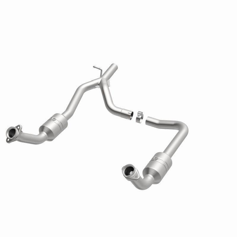MagnaFlow 52153 oem grade direct-fit catalytic converter, opposite front three-quarter view of the turntable spin
