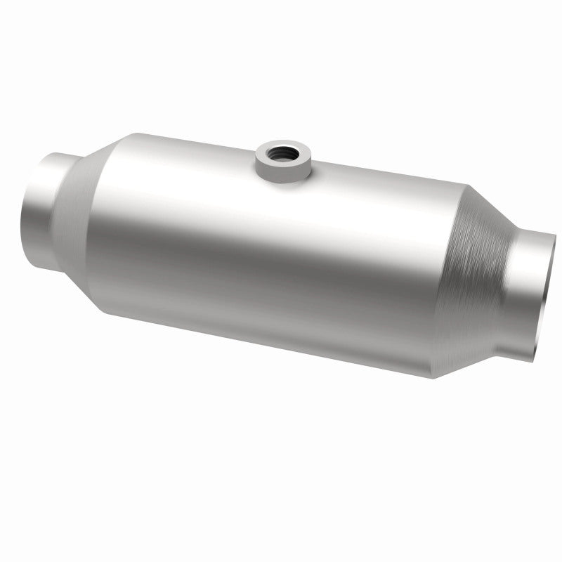 MagnaFlow 5551356 universal catalytic converter, opposite rear three-quarter view of the turntable spin