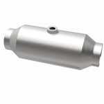 MagnaFlow 5551356 universal catalytic converter, opposite rear three-quarter view of the turntable spin