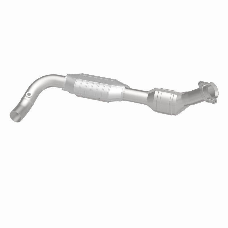 MagnaFlow 93325 hm grade direct-fit catalytic converter, opposite rear three-quarter view of the turntable spin
