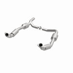 MagnaFlow 5481640 carb direct-fit catalytic converter, opposite front three-quarter view of the turntable spin