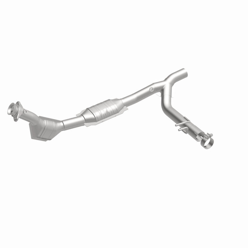 MagnaFlow 93397 hm grade direct-fit catalytic converter, front three-quarter view of the turntable spin