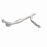 MagnaFlow 93397 hm grade direct-fit catalytic converter, front three-quarter view of the turntable spin