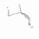 MagnaFlow 23628 hm grade direct-fit catalytic converter, rear three-quarter view of the turntable spin