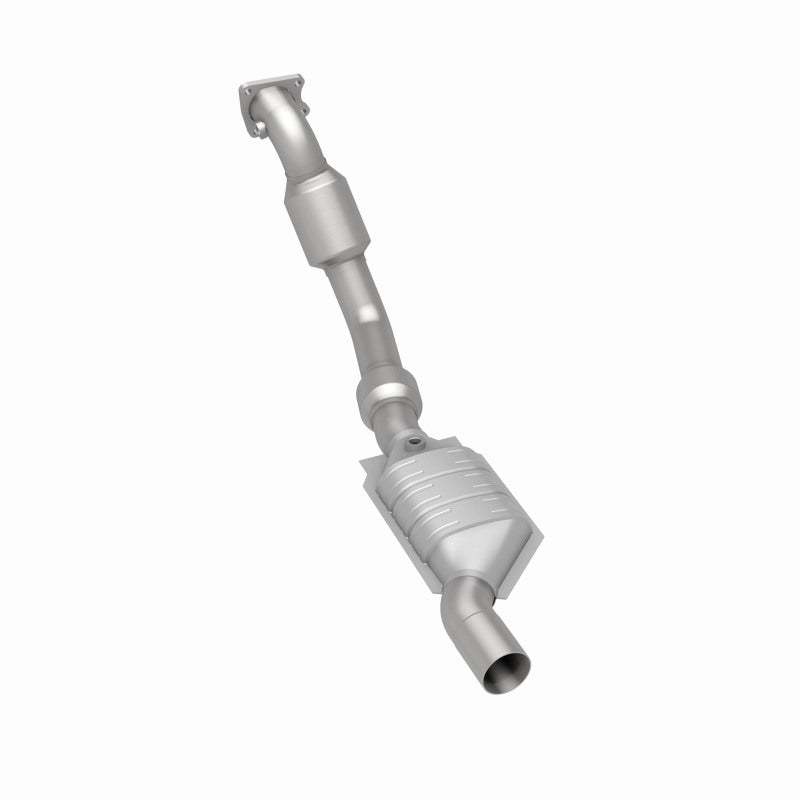 MagnaFlow 24501 hm grade direct-fit catalytic converter, rear three-quarter view of the turntable spin