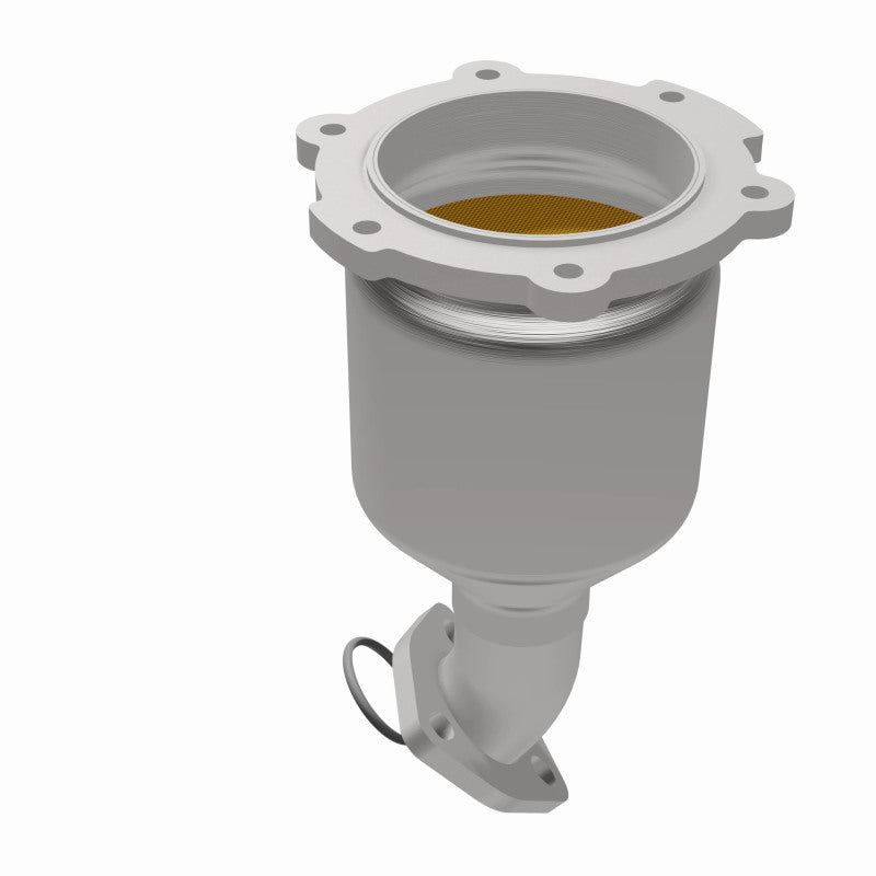 MagnaFlow 49296 oem grade direct-fit catalytic converter, opposite rear three-quarter view of the turntable spin