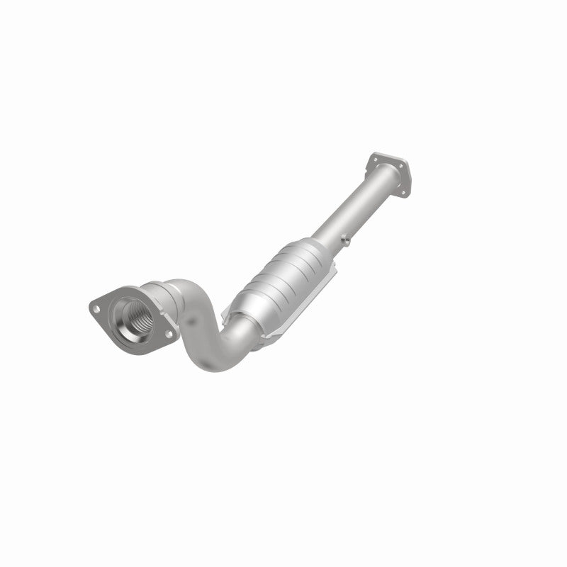 MagnaFlow 23521 hm grade direct-fit catalytic converter, opposite front three-quarter view of the turntable spin
