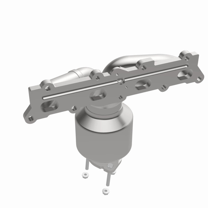 MagnaFlow 452150 carb manifold converter, rear three-quarter view of the turntable spin