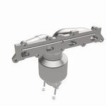 MagnaFlow 452150 carb manifold converter, rear three-quarter view of the turntable spin