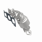 MagnaFlow 52780 oem grade manifold converter, front three-quarter view of the turntable spin