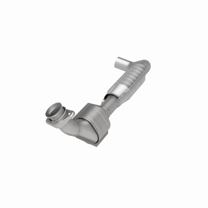 MagnaFlow 93664 hm grade direct-fit catalytic converter, opposite front three-quarter view of the turntable spin