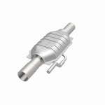 MagnaFlow 95220 hm grade direct-fit catalytic converter, opposite front three-quarter view of the turntable spin