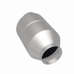 MagnaFlow 60121 universal catalytic converter, rear three-quarter view of the turntable spin