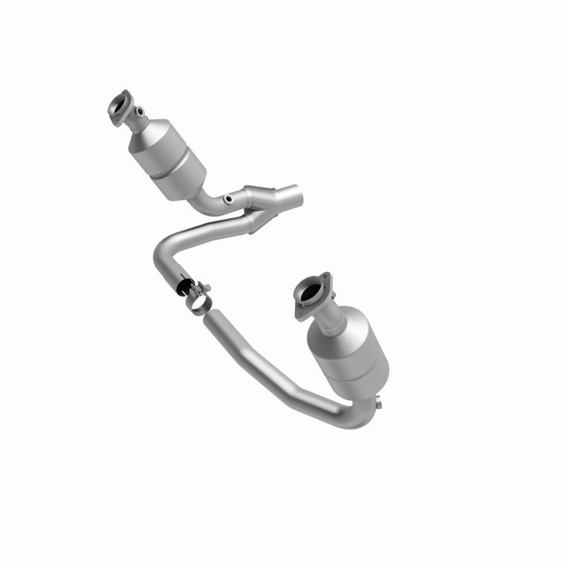 MagnaFlow 49658 oem grade direct-fit catalytic converter, front three-quarter view of the turntable spin