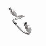 MagnaFlow 49658 oem grade direct-fit catalytic converter, front three-quarter view of the turntable spin