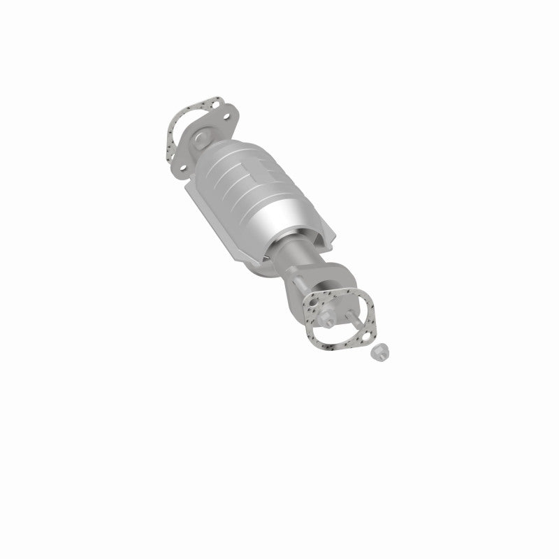 MagnaFlow 457032 carb direct-fit catalytic converter, rear three-quarter view of the turntable spin