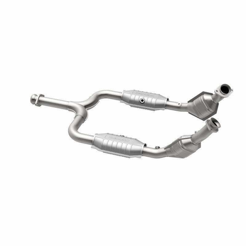 MagnaFlow 51127 oem grade direct-fit catalytic converter, opposite rear three-quarter view of the turntable spin