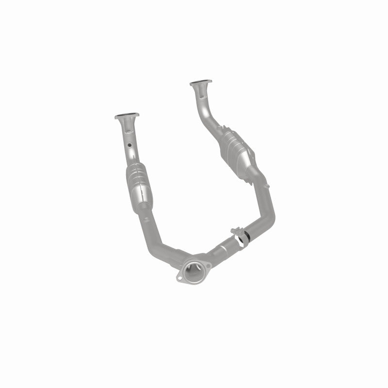 MagnaFlow 4551028 carb direct-fit catalytic converter, rear three-quarter view of the turntable spin