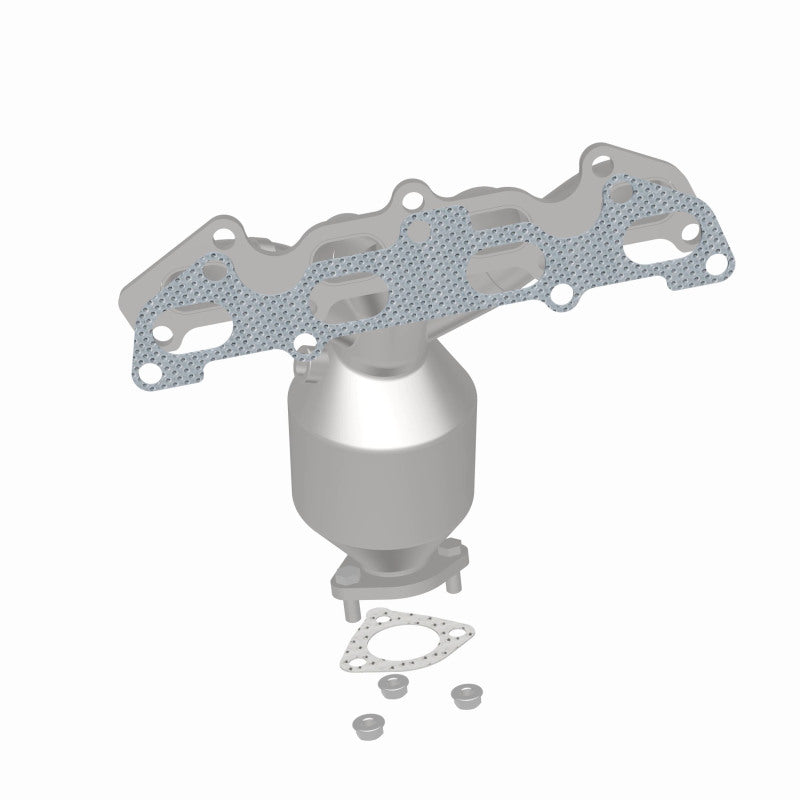 MagnaFlow 49272 oem grade manifold converter, rear three-quarter view of the turntable spin