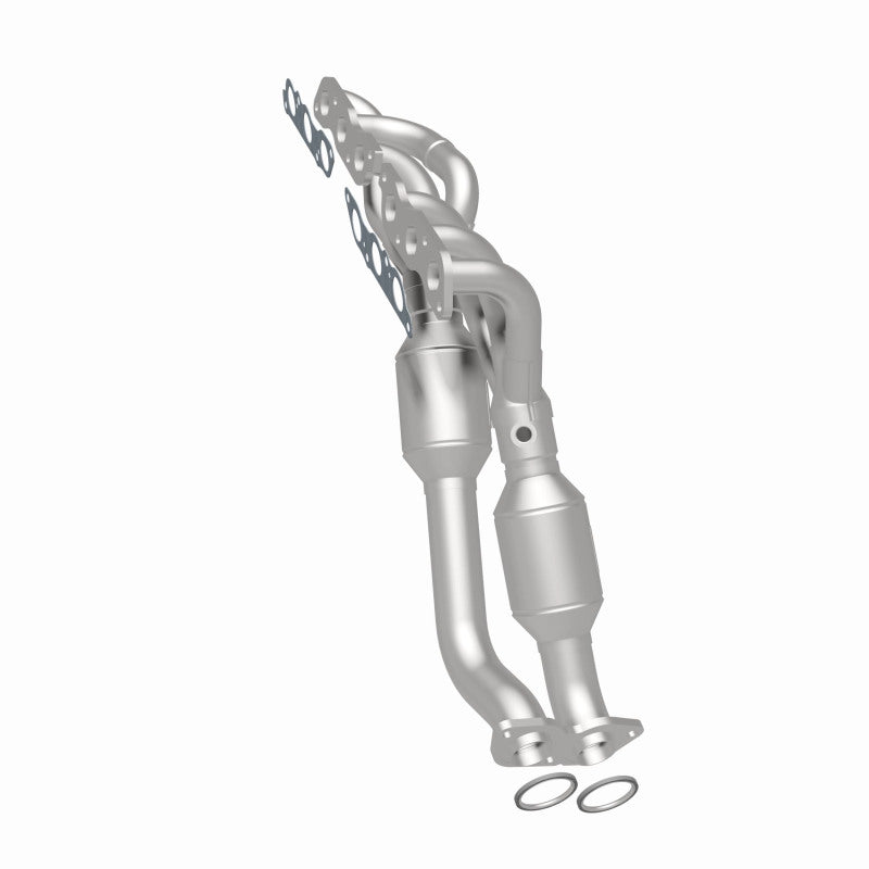 MagnaFlow 49283 oem grade manifold converter, rear three-quarter view of the turntable spin
