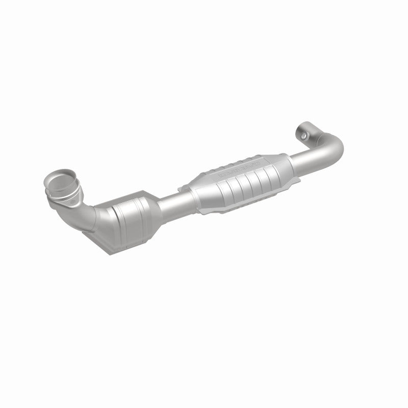 MagnaFlow 458058 carb direct-fit catalytic converter, front three-quarter view of the turntable spin