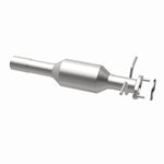 MagnaFlow 5571196 carb direct-fit catalytic converter, opposite rear three-quarter view of the turntable spin