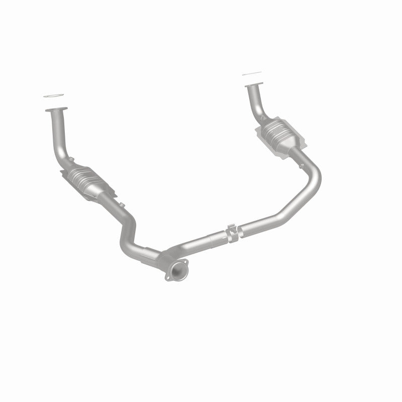 MagnaFlow 93694 hm grade direct-fit catalytic converter, rear three-quarter view of the turntable spin