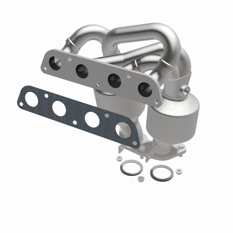 MagnaFlow 452066 carb manifold converter, opposite front three-quarter view of the turntable spin